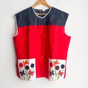 Vintage Dead-stock House Apron Top Button Down Floral Polka Dot XXL